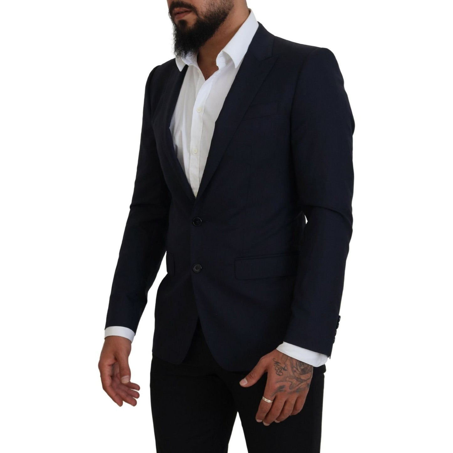 Dolce & Gabbana Blue Wool Slim Fit Formal Coat Blazer