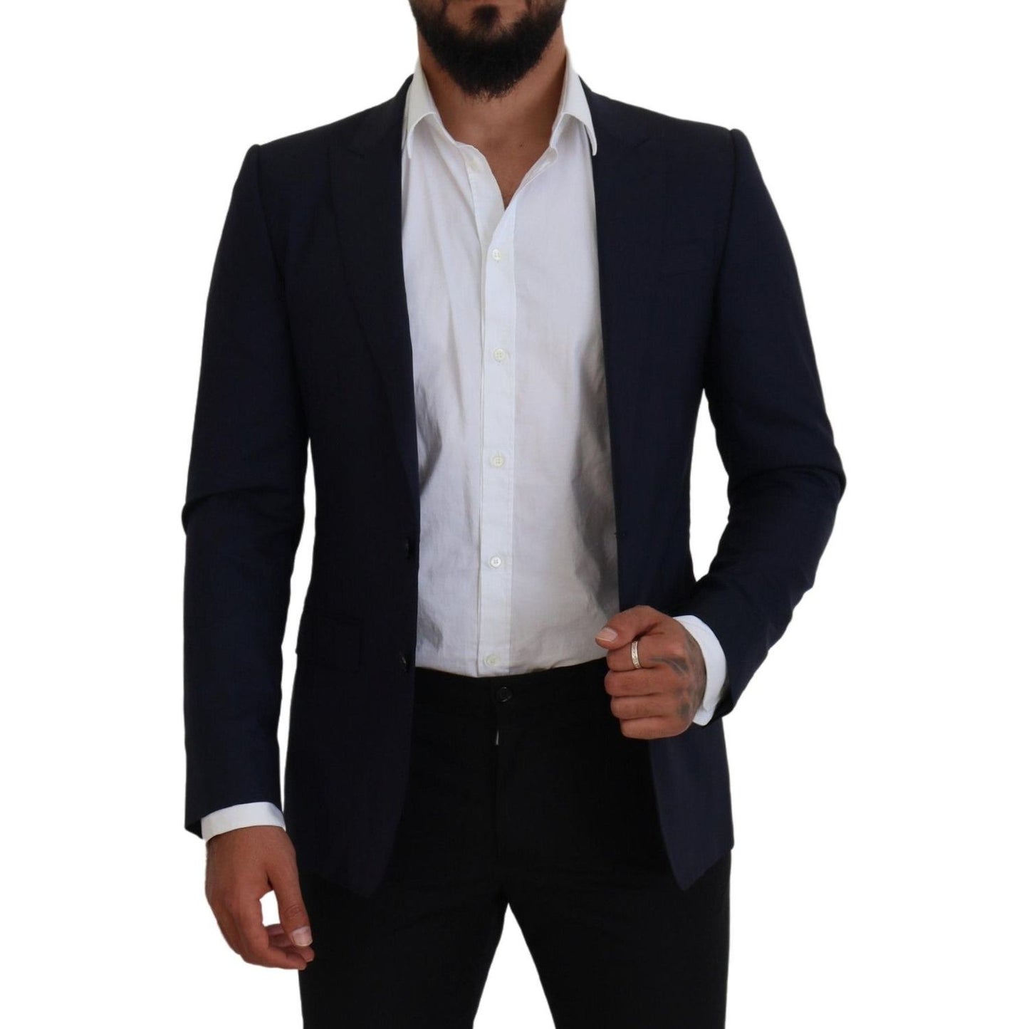 Dolce & Gabbana Blue Wool Slim Fit Formal Coat Blazer