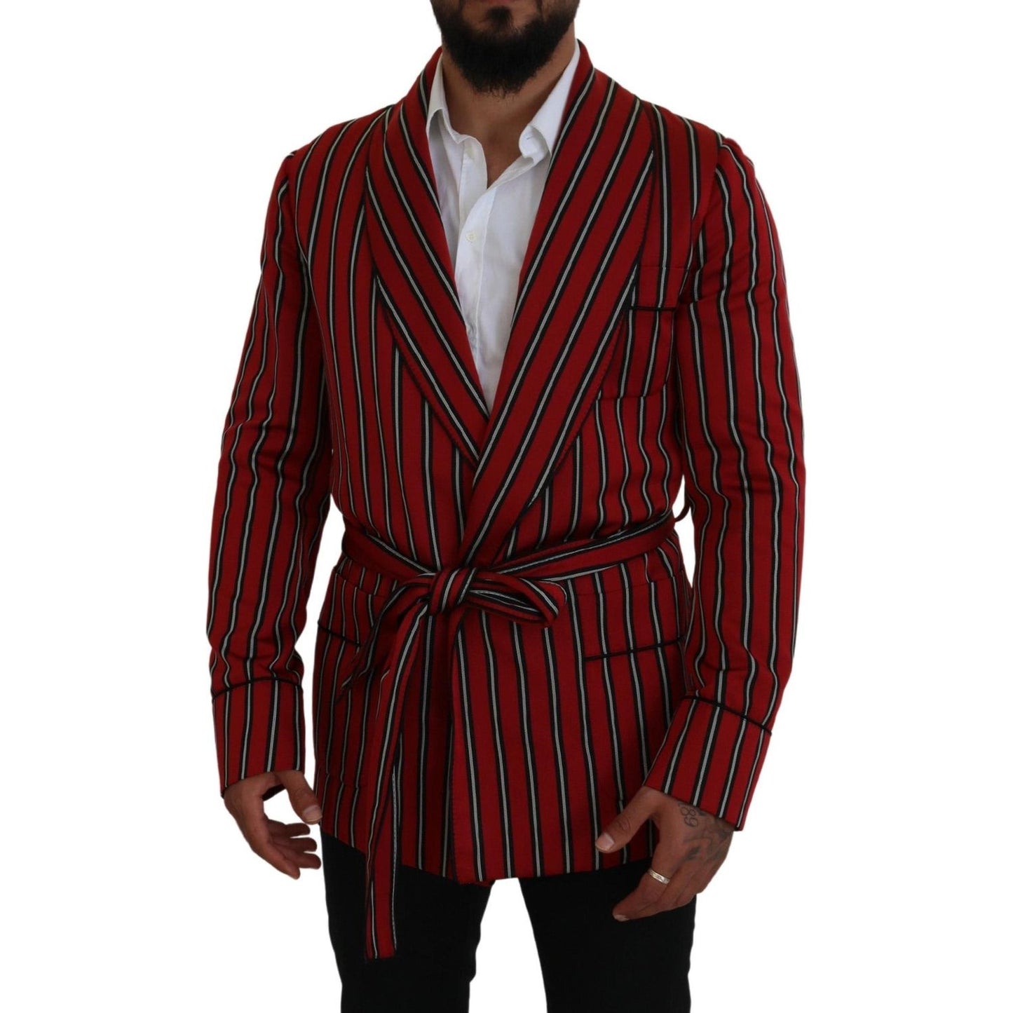 Dolce & Gabbana Red Striped Martini Printed Lining Robe