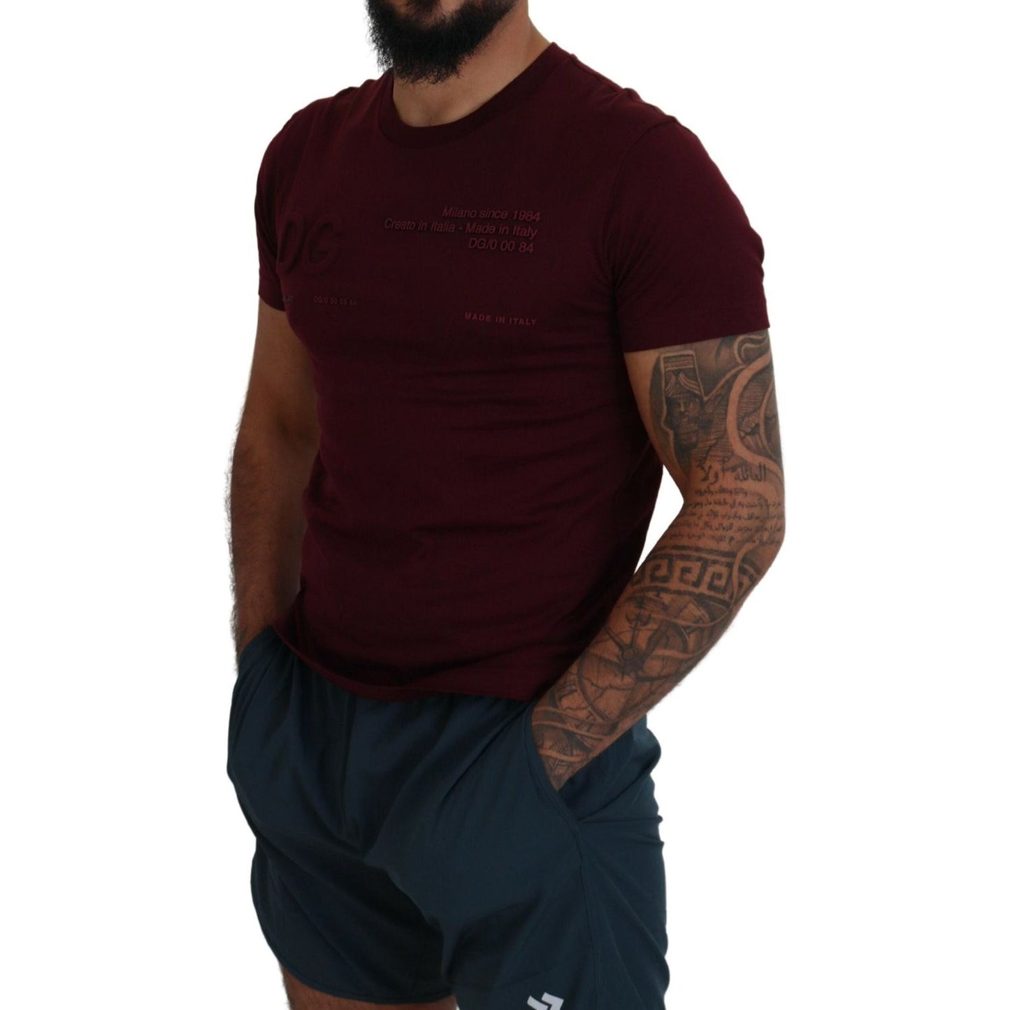Dolce & Gabbana Maroon Printed Short Sleeves Men T-shirt
