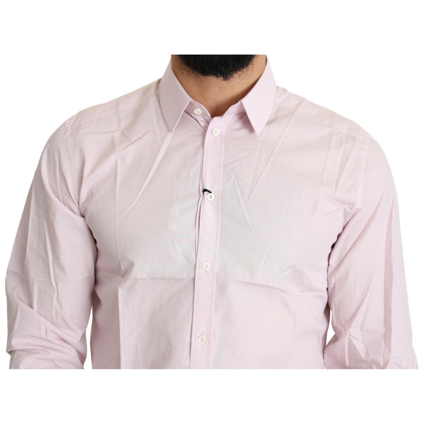 Dolce & Gabbana Light Pink Cotton Formal GOLD Dress Shirt Dolce & Gabbana