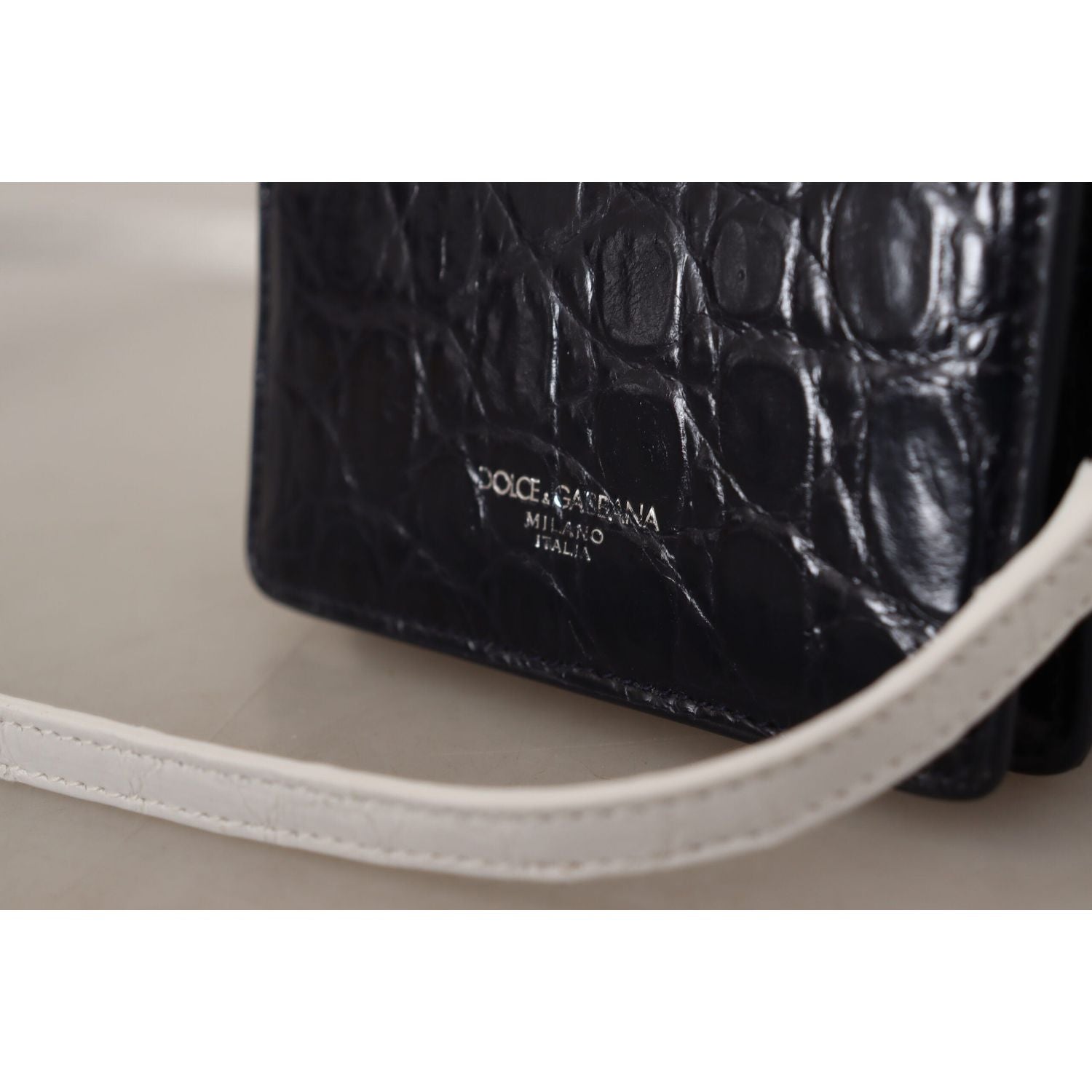 Dolce & Gabbana Blue White Caiman Leather Strap Card Holder Wallet