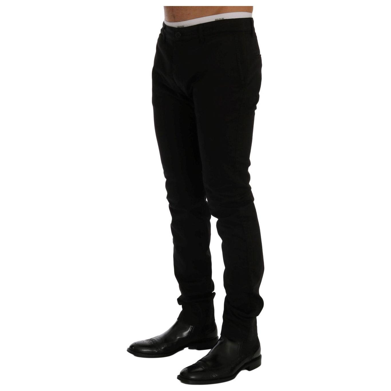 GF Ferre Elegant Slim Fit Black Cotton Trousers Jeans & Pants GF Ferre