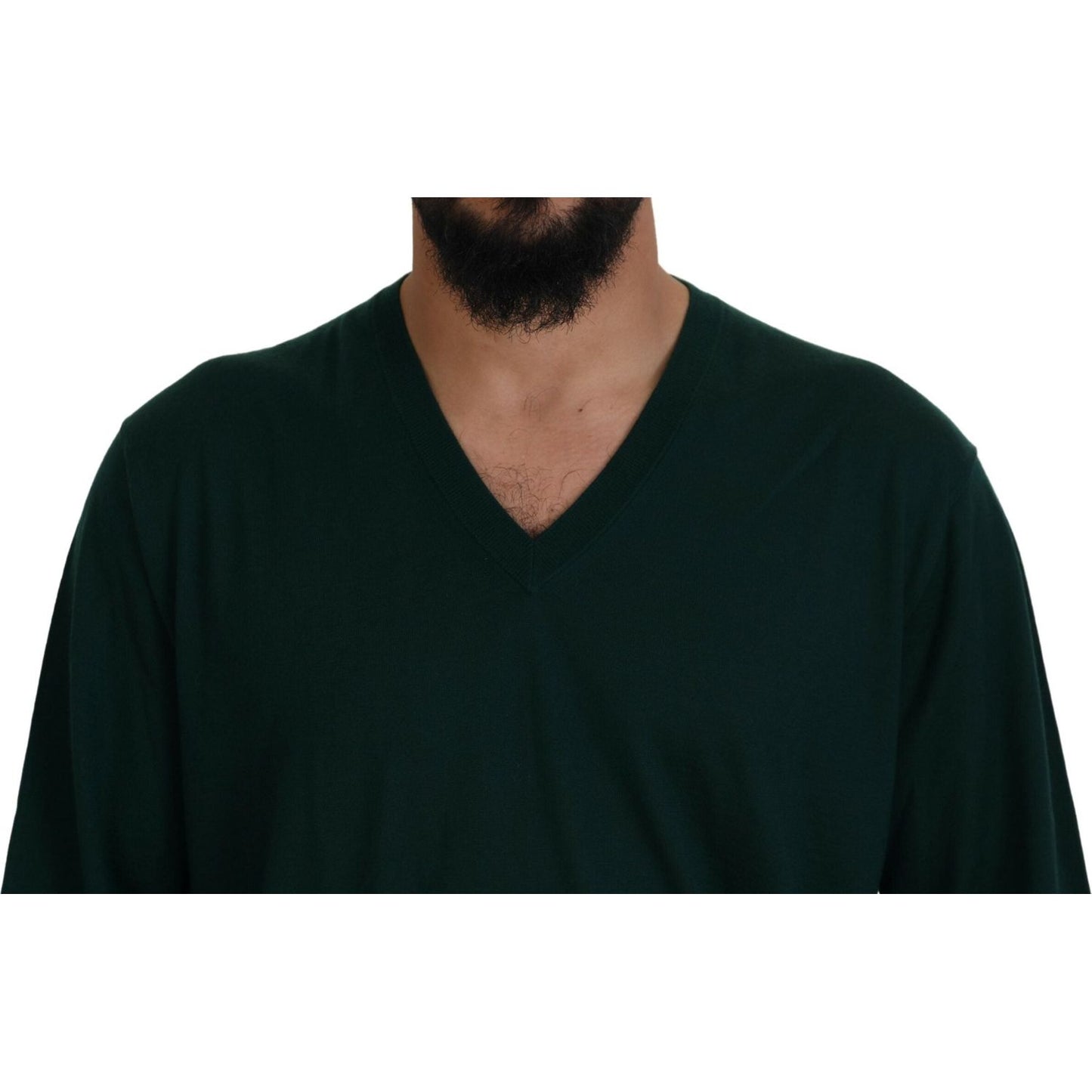 Dolce & Gabbana Elegant Green V-Neck Cashmere Sweater Dolce & Gabbana