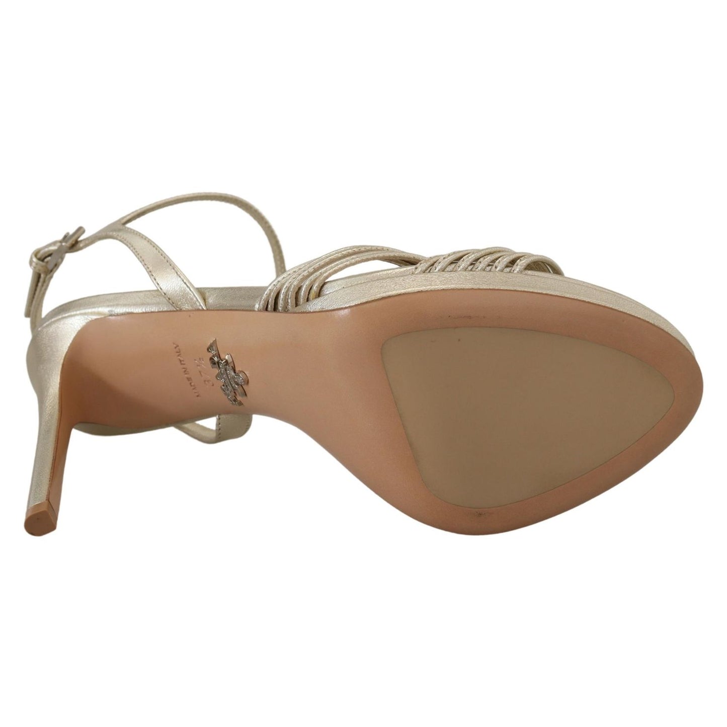 Prada Gold Leather Sandals Ankle Strap Heels Stiletto Sandal