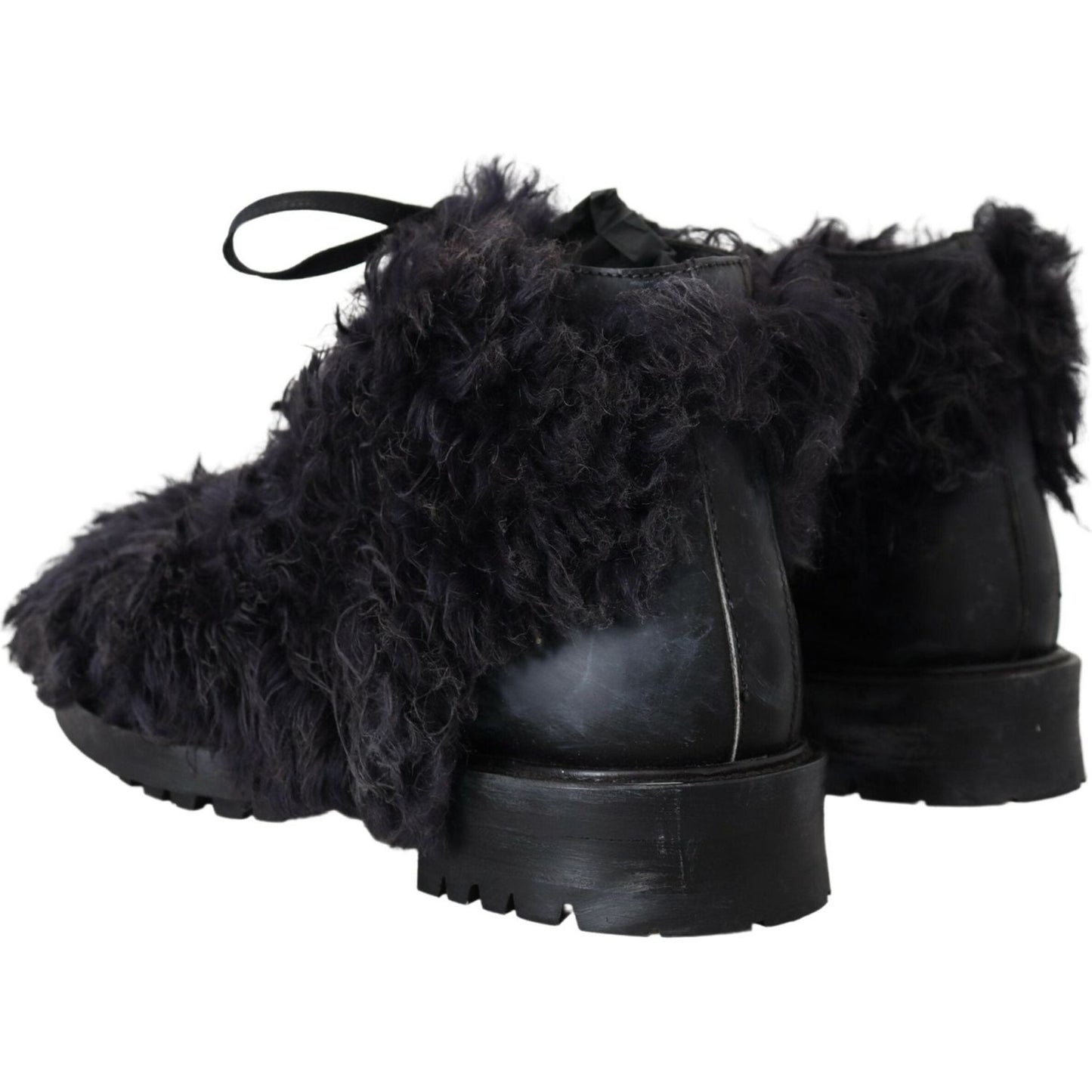 Dolce & Gabbana Black Leather Shearling Ankle Boots Dolce & Gabbana