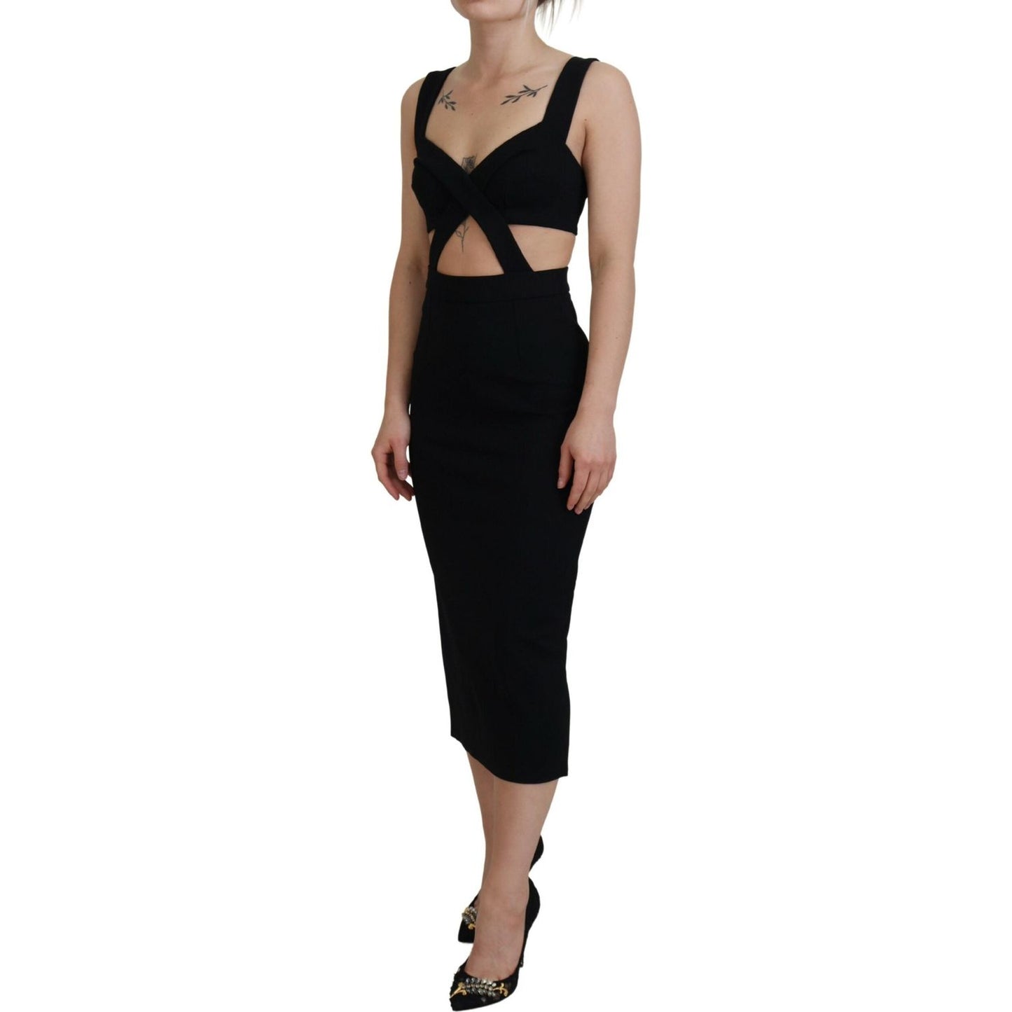 Dolce & Gabbana Elegant Black Midi Sheath Dress Dolce & Gabbana