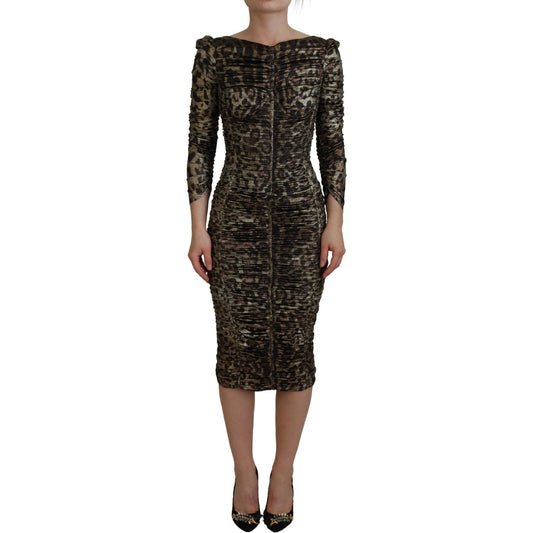 Dolce & Gabbana Multicolor Leopard Bodycon Sheath Midi Dress 1728,4% Elastane,42% Polyester,67345645728,Clothing,Dolce & Gabbana,Dresses - Clothing,Dresses - Women - Clothing,IT38 | XS,Material: 54% Silk,Midi - Dresses - Clothing,Multicolor,New with tags,