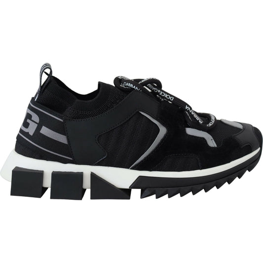Dolce & Gabbana Black Mesh Sorrento Trekking Sneakers Shoes 1728,67345645728,Black and Gray,Chunky - Sneakers - Shoes,Dolce & Gabbana,EU35.5/US5,Material: 10% Cotton 20% Elastane 20% Nylon 20% Polyester 20% Viscose 10% Leather,New with tags,Shoes,Sneakers