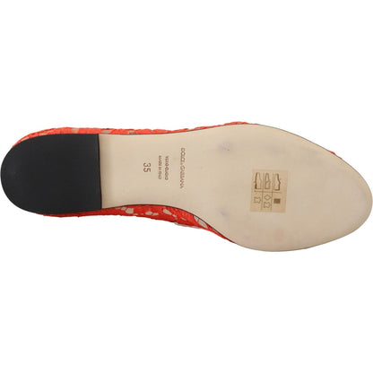 Dolce & Gabbana Red Taormina Lace Crystals Ballet Flats Shoes