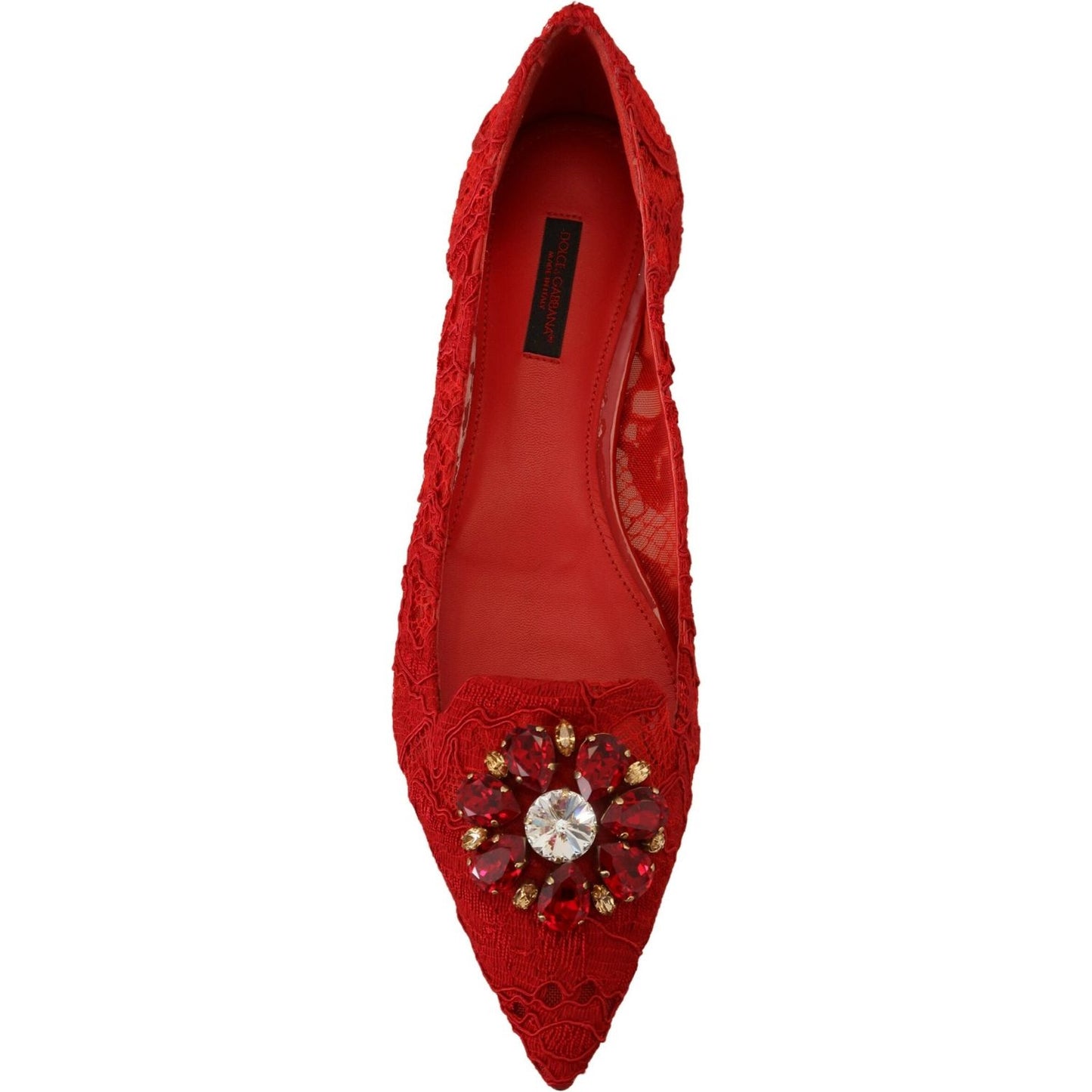 Dolce & Gabbana Red Crystal-Embellished Flats Dolce & Gabbana