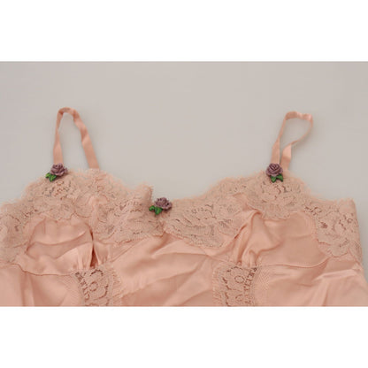Dolce & Gabbana Pink Satin Lace Roses Tank Top Lingerie