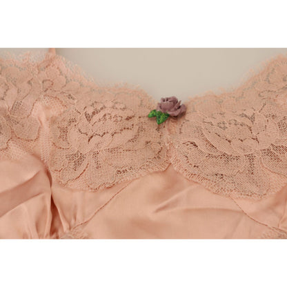 Dolce & Gabbana Pink Satin Lace Roses Tank Top Lingerie
