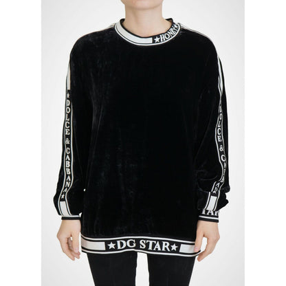 Dolce & Gabbana Black Velvet Crewneck Pullover Sweater
