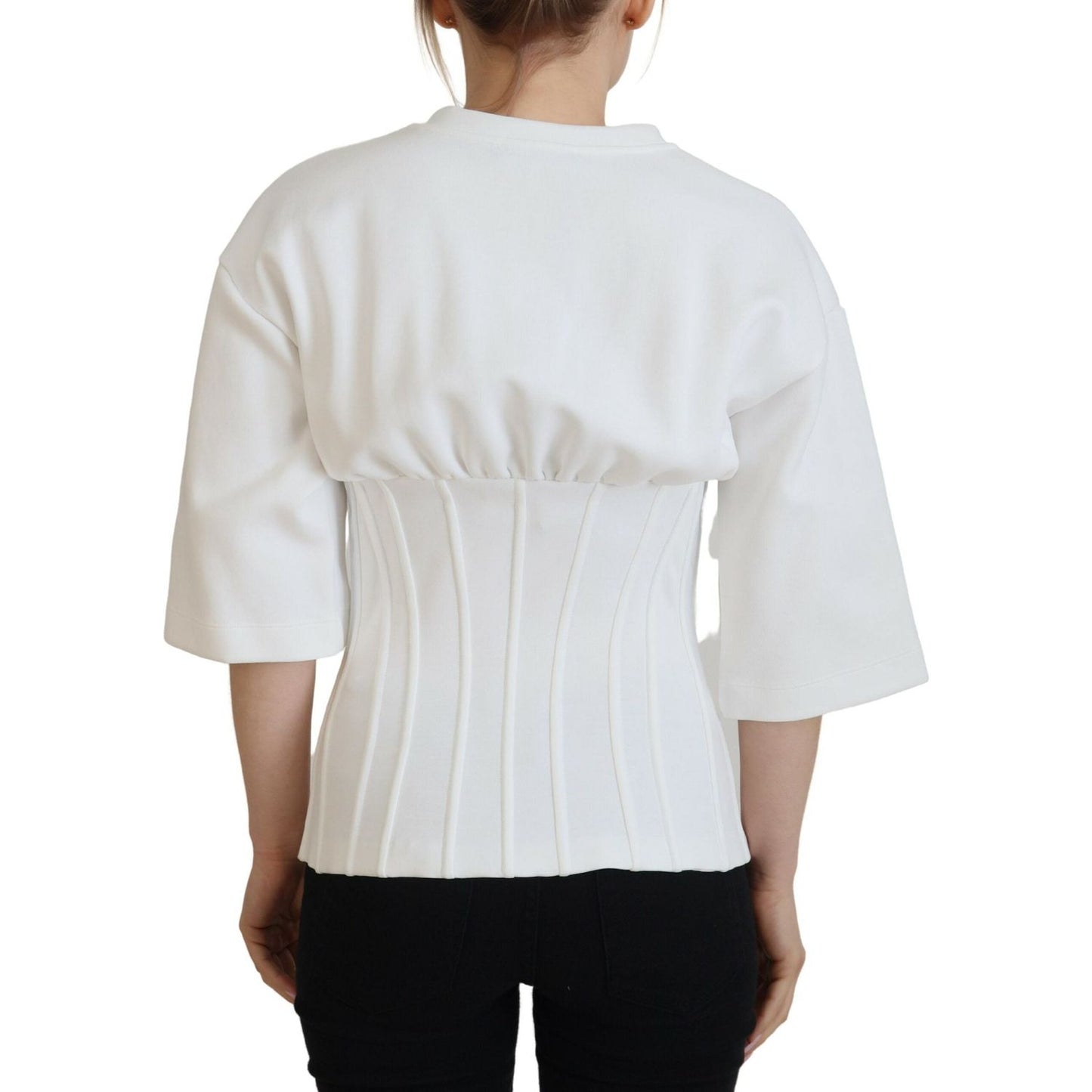 Dolce & Gabbana White Corset Stretch Cotton Top T-shirt