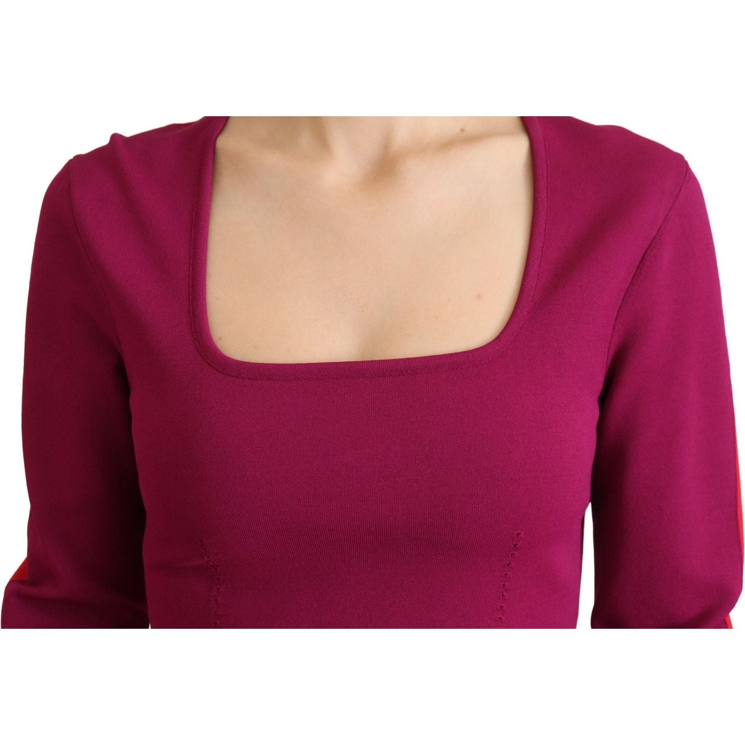 多色方领套头毛衣