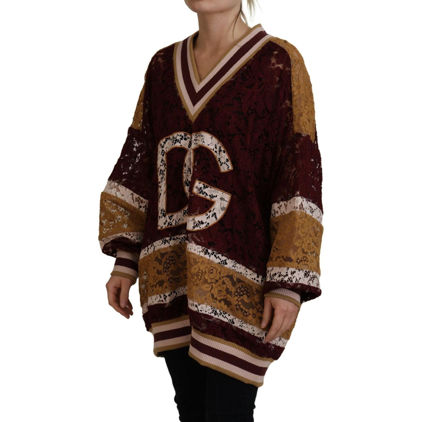 Dolce & Gabbana Multicolor Lace V-neck Pullover Sweater