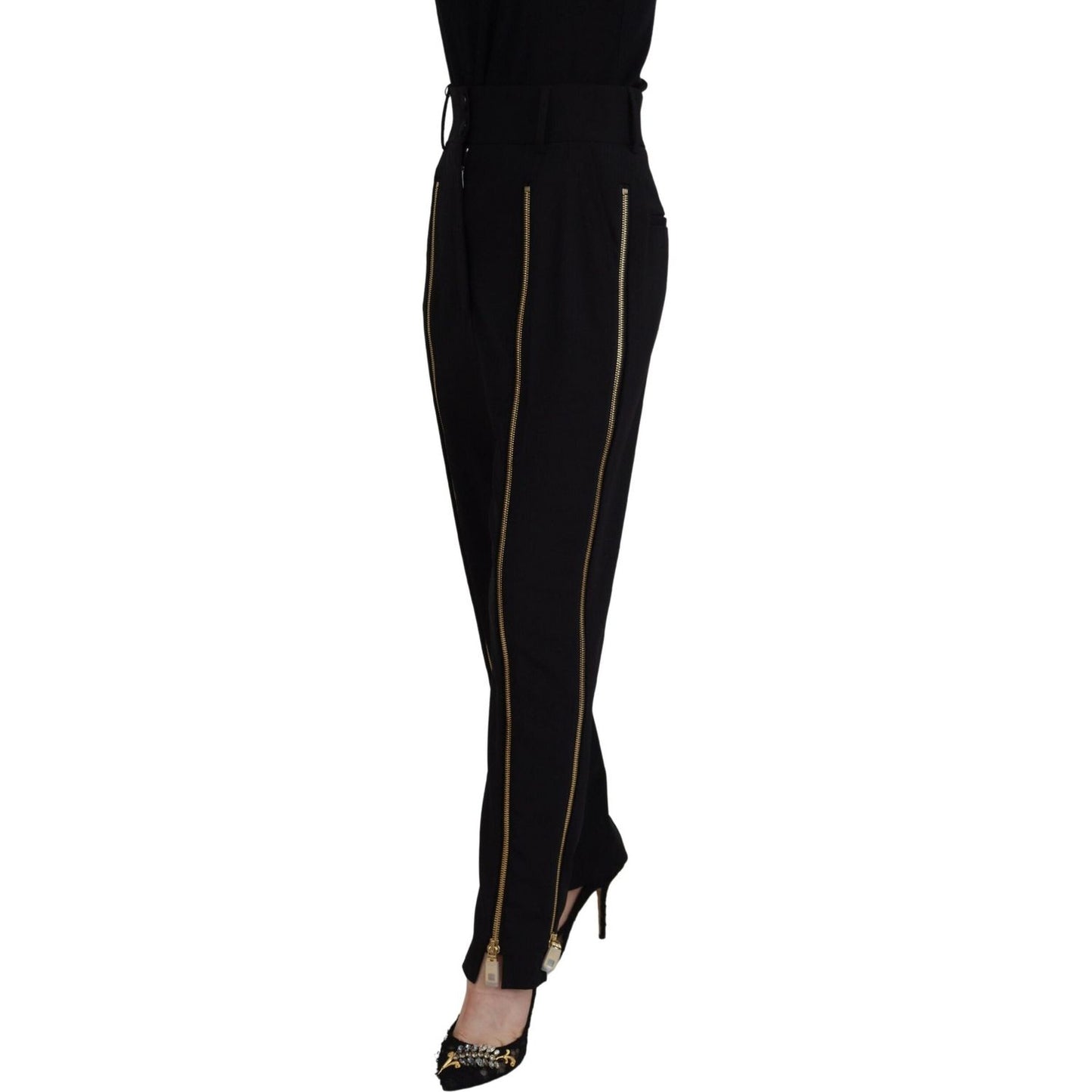 Dolce & Gabbana Black Wool High Waist Tapered Pants
