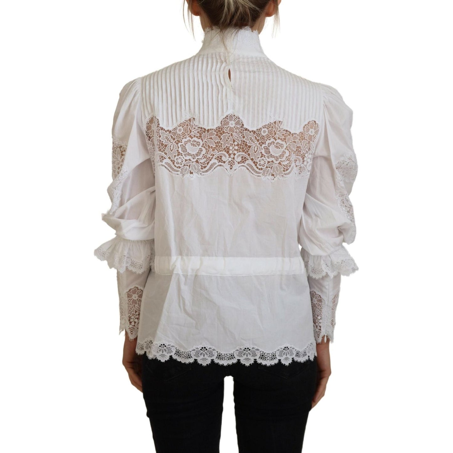 Dolce & Gabbana Elegant White Lace Trim Cotton Blouse Dolce & Gabbana