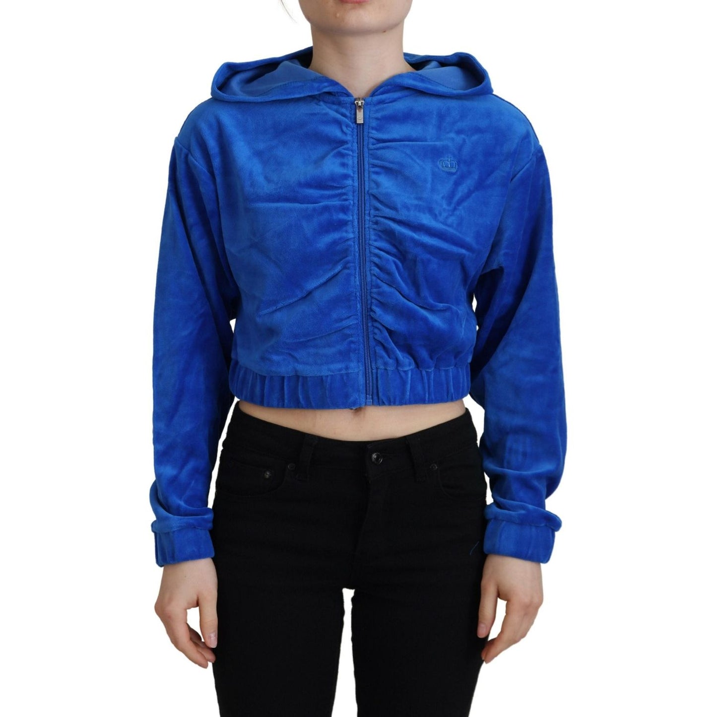 Juicy Couture Blue Cotton Full Zip Cropped Hooded Sweatshirt Sweater