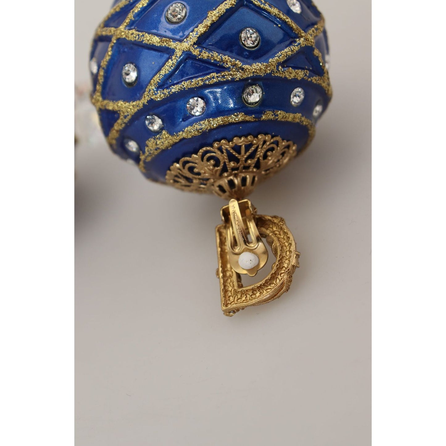 Dolce & Gabbana Gold Brass Blue Dangle Ball Crystal Clip On Earrings