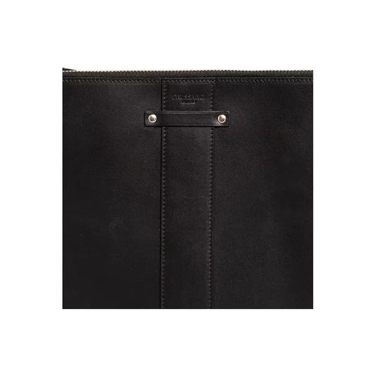 Trussardi Elegant Black Leather Pocket Clutch Bag Trussardi