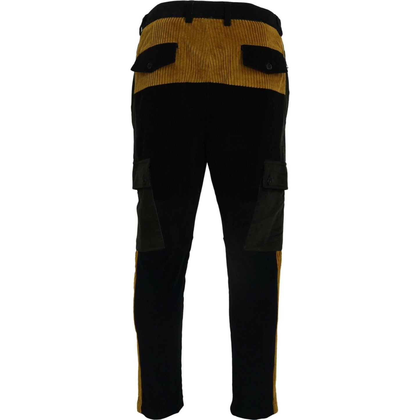 Dolce & Gabbana Elegant Black Tapered Trousers with Yellow Accent Dolce & Gabbana