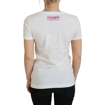 Dolce & Gabbana White Rose DGLogo Printed Short Sleeves Top