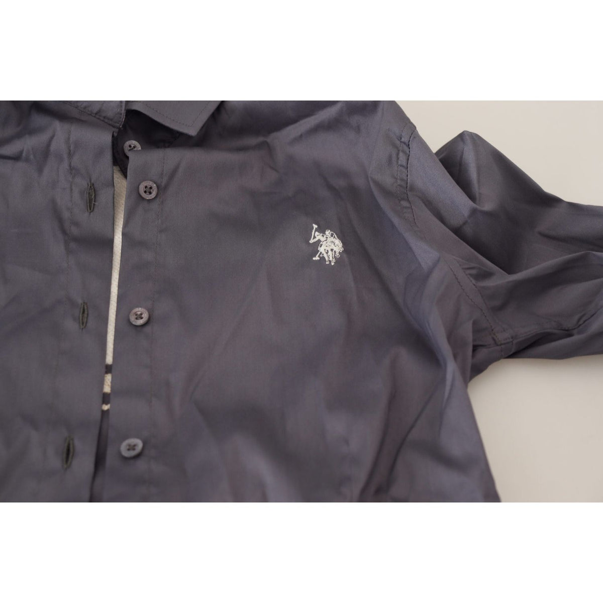 U.S. POLO ASSN. Gray Printed Long Sleeves Collared Top