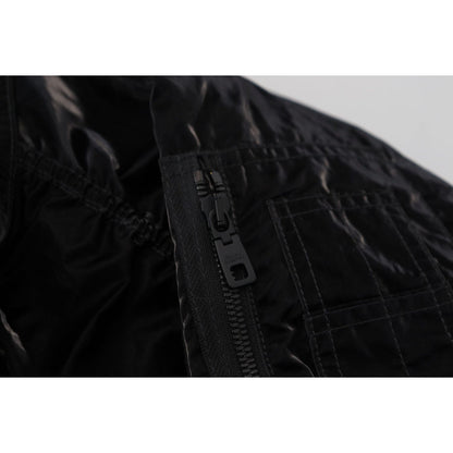 Dolce & Gabbana Black Nylon Hooded Full Zip Bomber Jacket