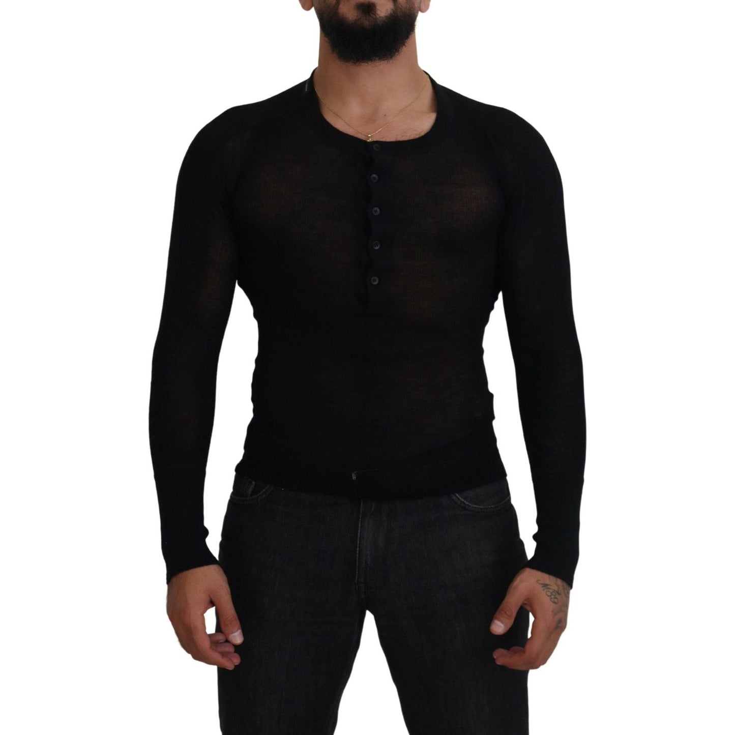 Dolce & Gabbana Black Cashmere Button Pullover Sweater 1728,67345645728,Black,Cashmere - Sweaters - Clothing,Clothing,Dolce & Gabbana,IT44 | XS,Material: 100% cashmere,Men,Men - Clothing,New with tags,Sweaters - Clothing,Sweaters - Men - Clothing,Sweatshi