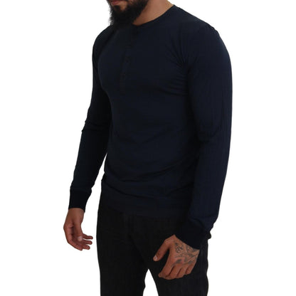 Dolce & Gabbana Blue Cotton Button Crewneck Pullover Sweater 1728,67345645728,Blue,Clothing,Dolce & Gabbana,IT46 | S,Material: 72% Cotton 28% Silk,Men,Men - Clothing,New with tags,Sweaters - Clothing,Sweaters - Men - Clothing,Sweatshirts - Sweaters - Clot