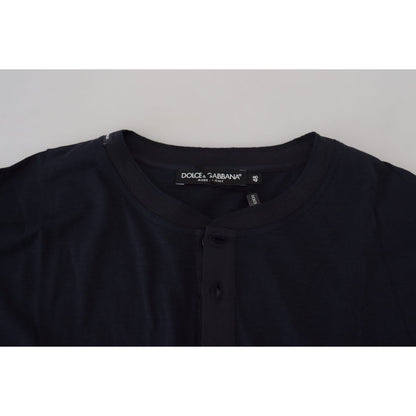 Dolce & Gabbana Blue Cotton Button Crewneck Pullover Sweater 1728,67345645728,Blue,Clothing,Dolce & Gabbana,IT46 | S,Material: 72% Cotton 28% Silk,Men,Men - Clothing,New with tags,Sweaters - Clothing,Sweaters - Men - Clothing,Sweatshirts - Sweaters - Clot