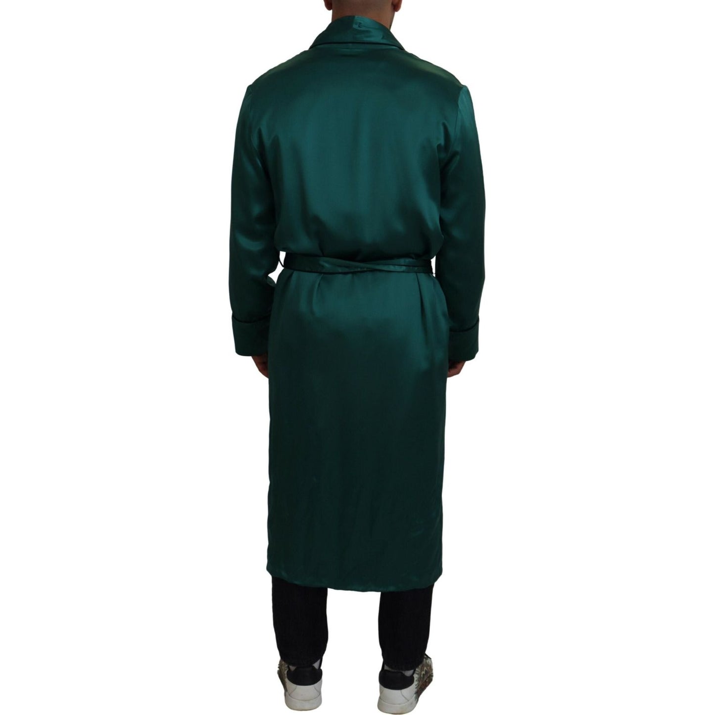 Dolce & Gabbana Green Silk Waist Belt Robe Sleepwear