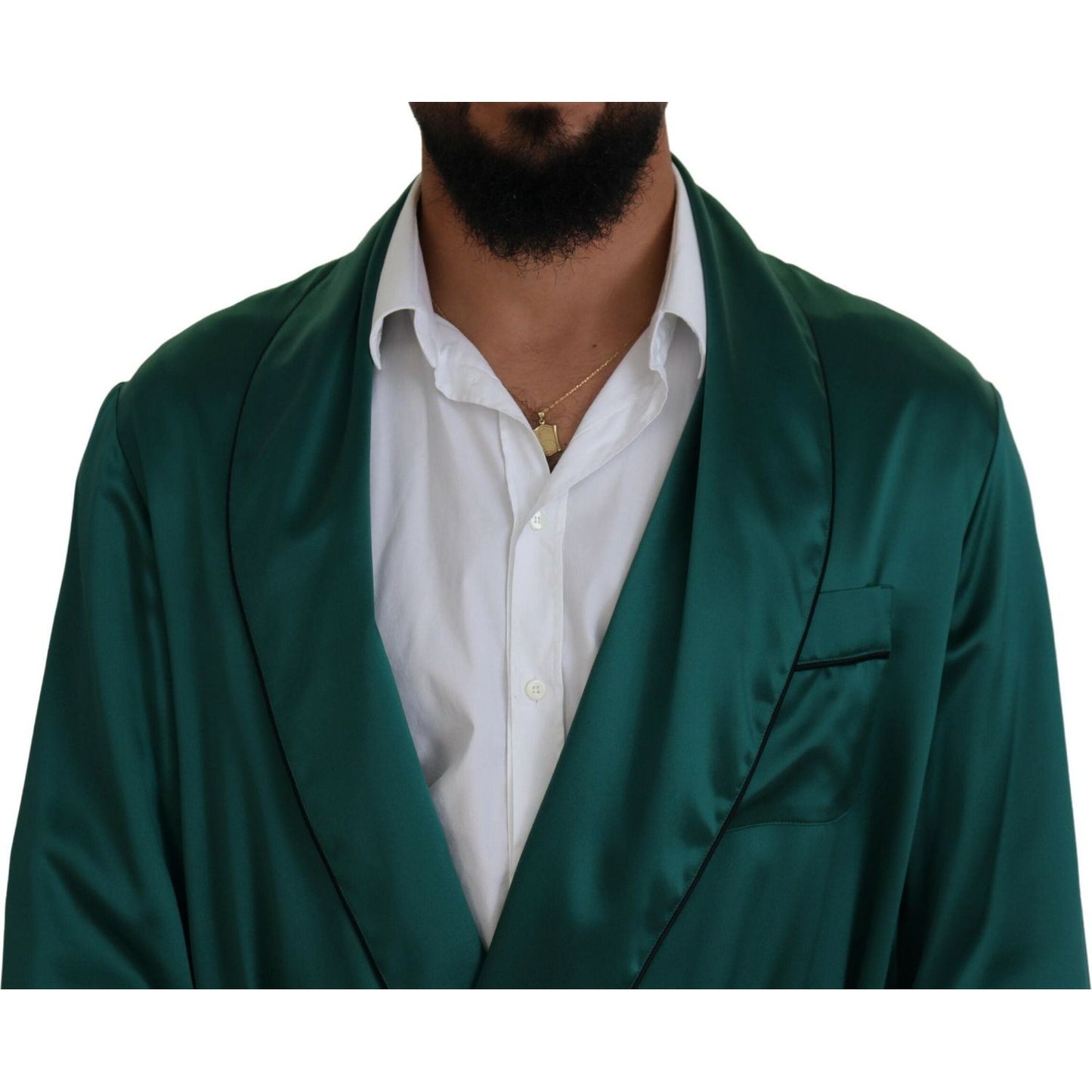 Dolce & Gabbana Green Silk Waist Belt Robe Sleepwear