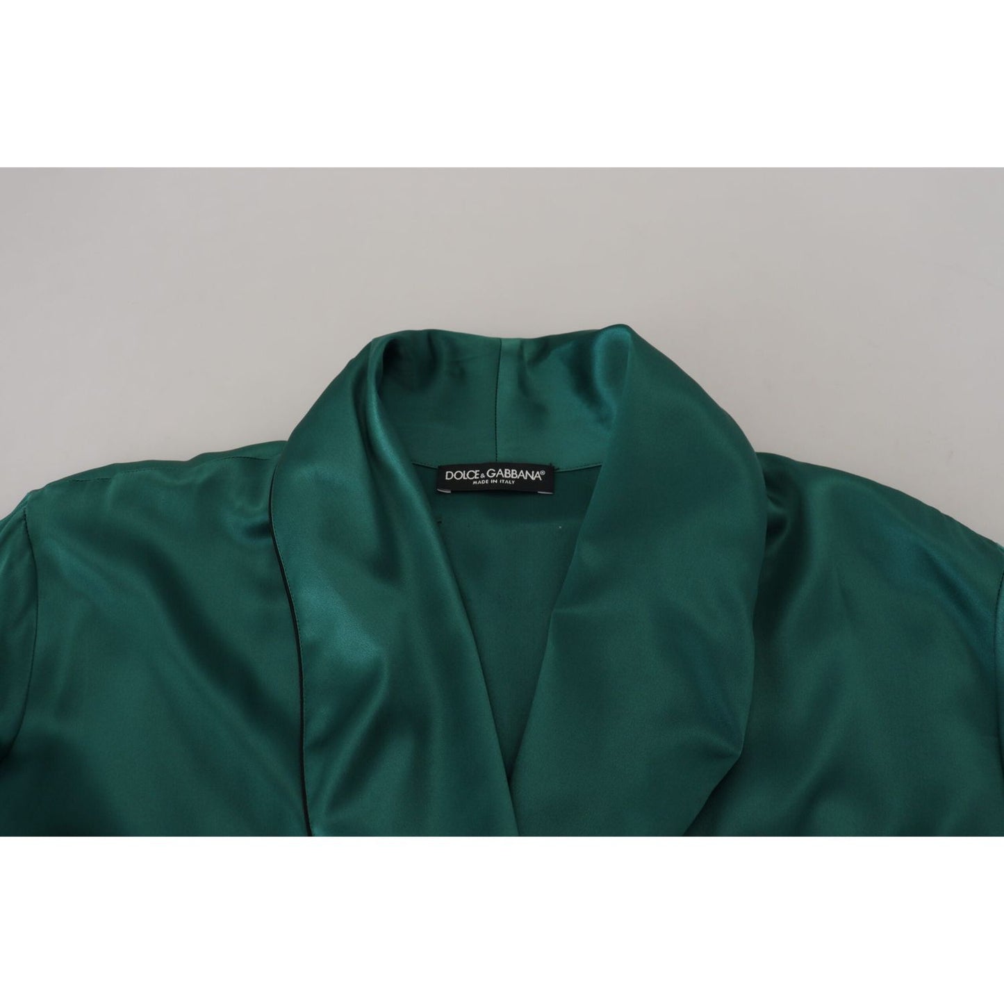 Dolce & Gabbana Green Silk Waist Belt Robe Sleepwear