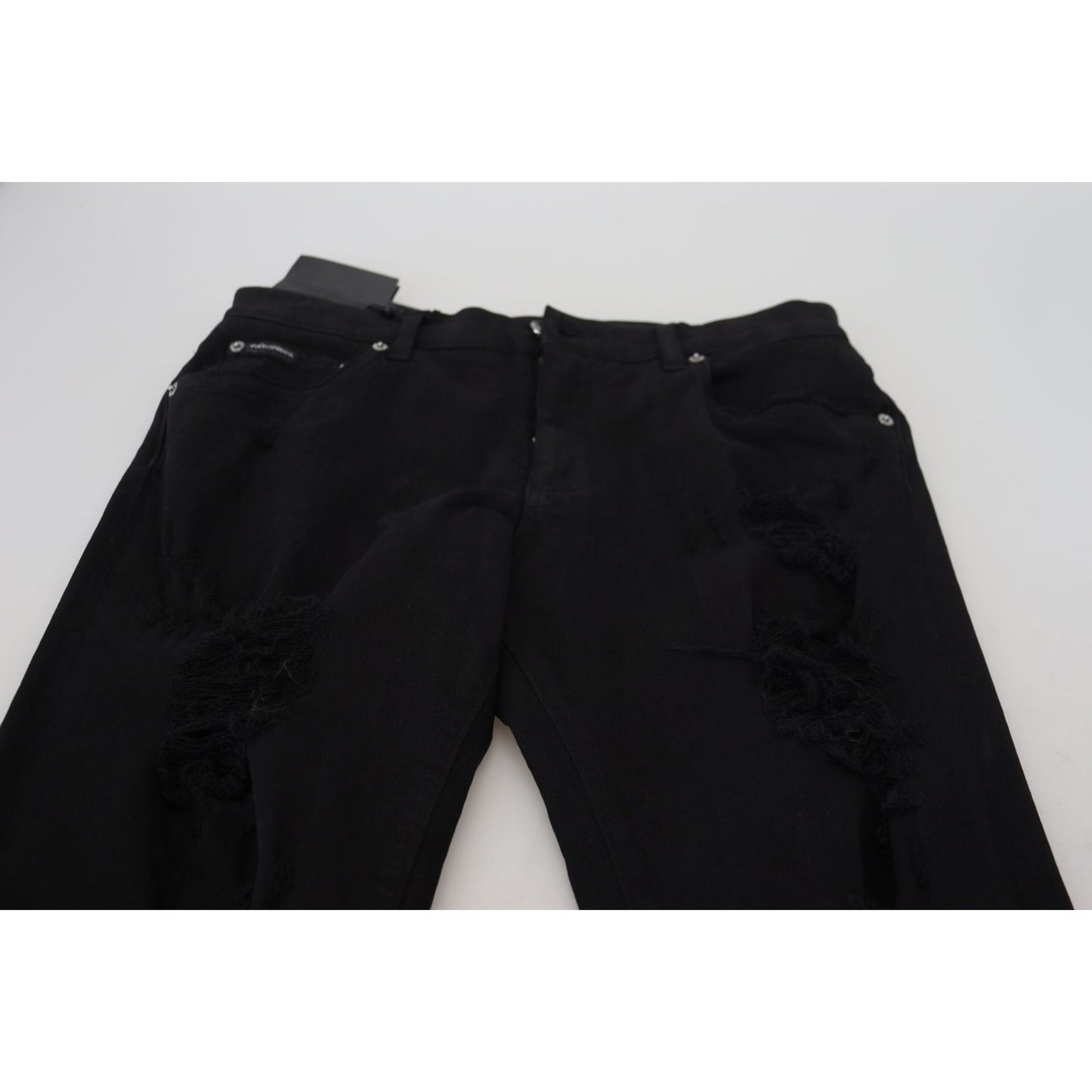 Dolce & Gabbana Svelte Black Tattered Slim Fit Denim Dolce & Gabbana