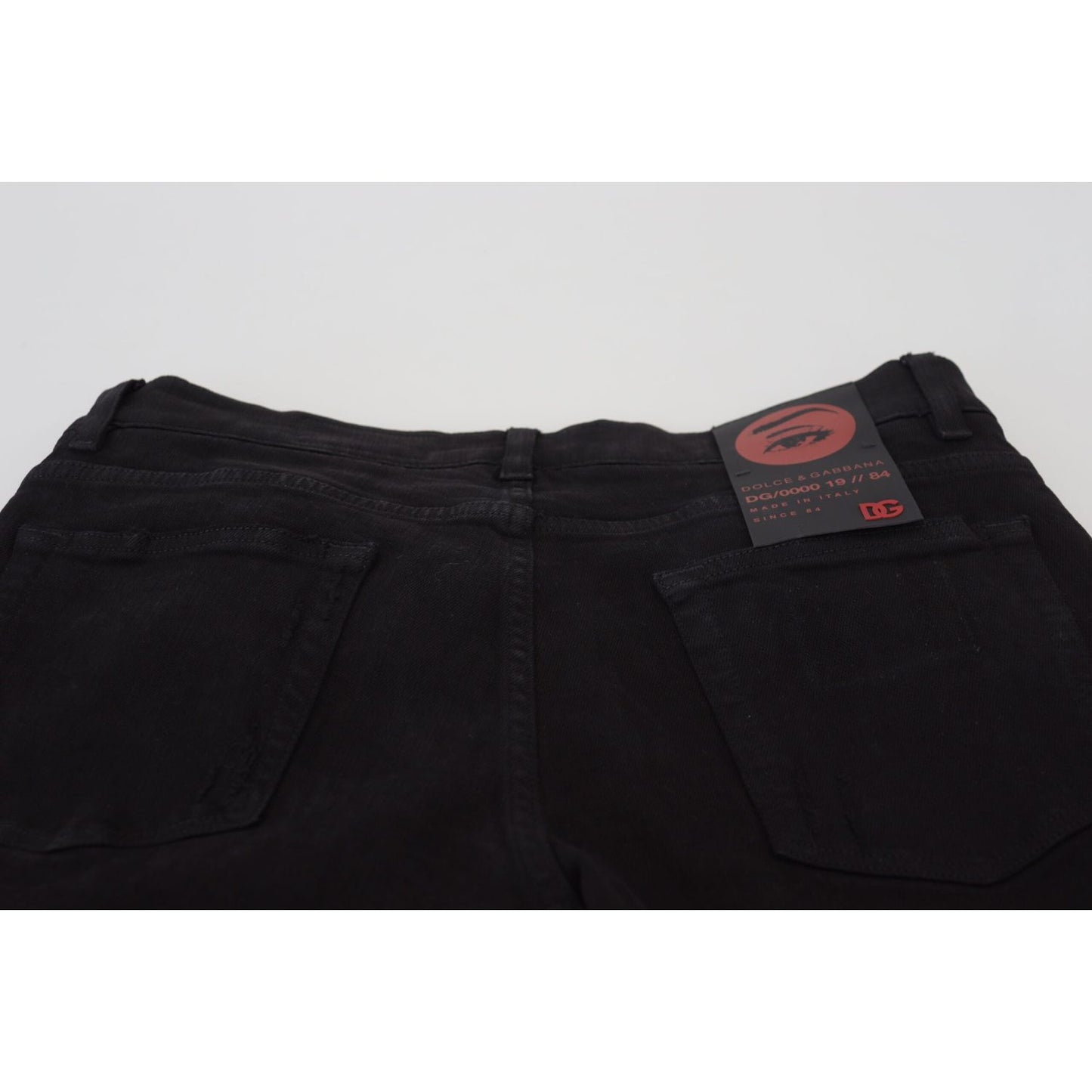 Dolce & Gabbana Black Slim Fit Tattered Denim Cotton Jeans