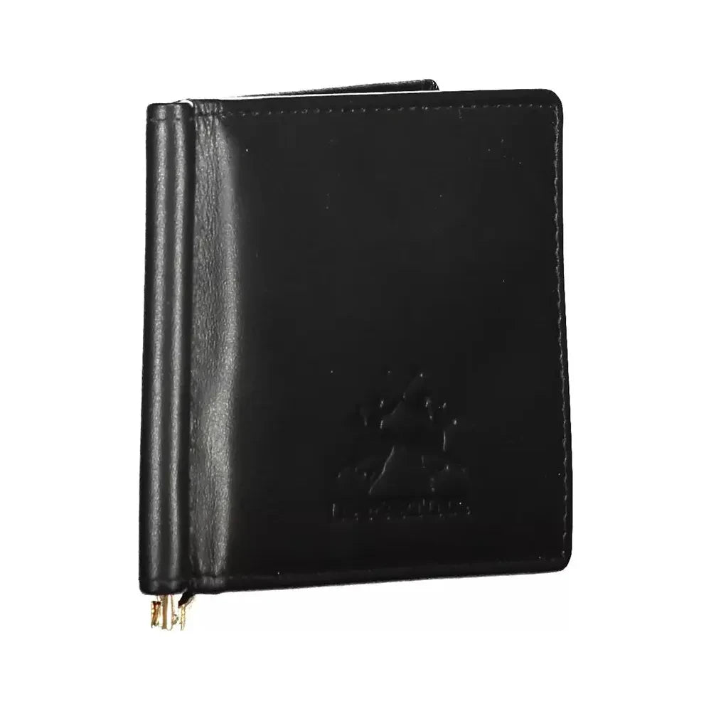 La Martina Black Leather Men Wallet La Martina