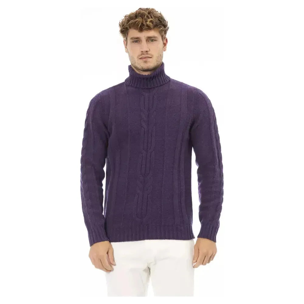 Alpha Studio Purple Merino Wool Men Sweater Alpha Studio