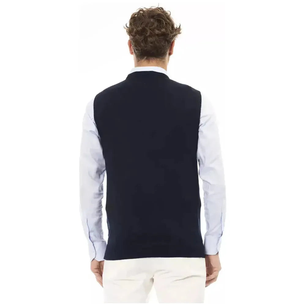 Alpha Studio Blue Viscose Men's V-neck Vest 1728,67345744032,Alpha Studio,Blue,Clothing,IT46 | S,IT48 | M,IT50 | L,Jackets & Coats - Clothing,Jackets - Men - Clothing,Men,Men - Clothing,New with tags,Sleveless Jacket - Jackets & Coats - Clothing