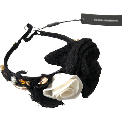 Dolce & Gabbana Diadem Headband Tiara White Rose Crystal Hair Gold Dolce & Gabbana