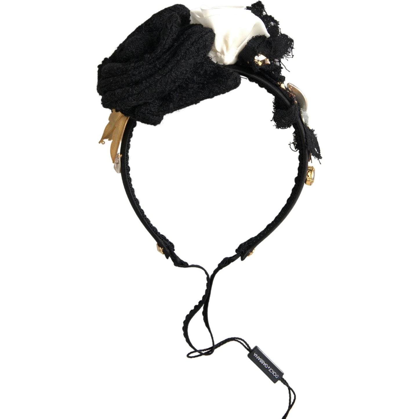 Dolce & Gabbana Diadem Headband Tiara White Rose Crystal Hair Gold Dolce & Gabbana