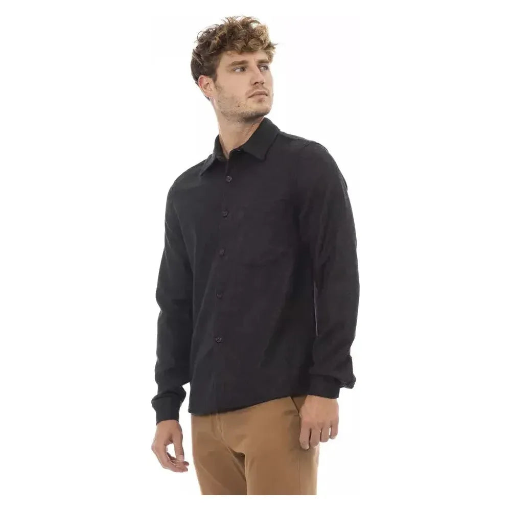 Alpha Studio Gray Wool Men Shirt Alpha Studio Dark Slate Gray