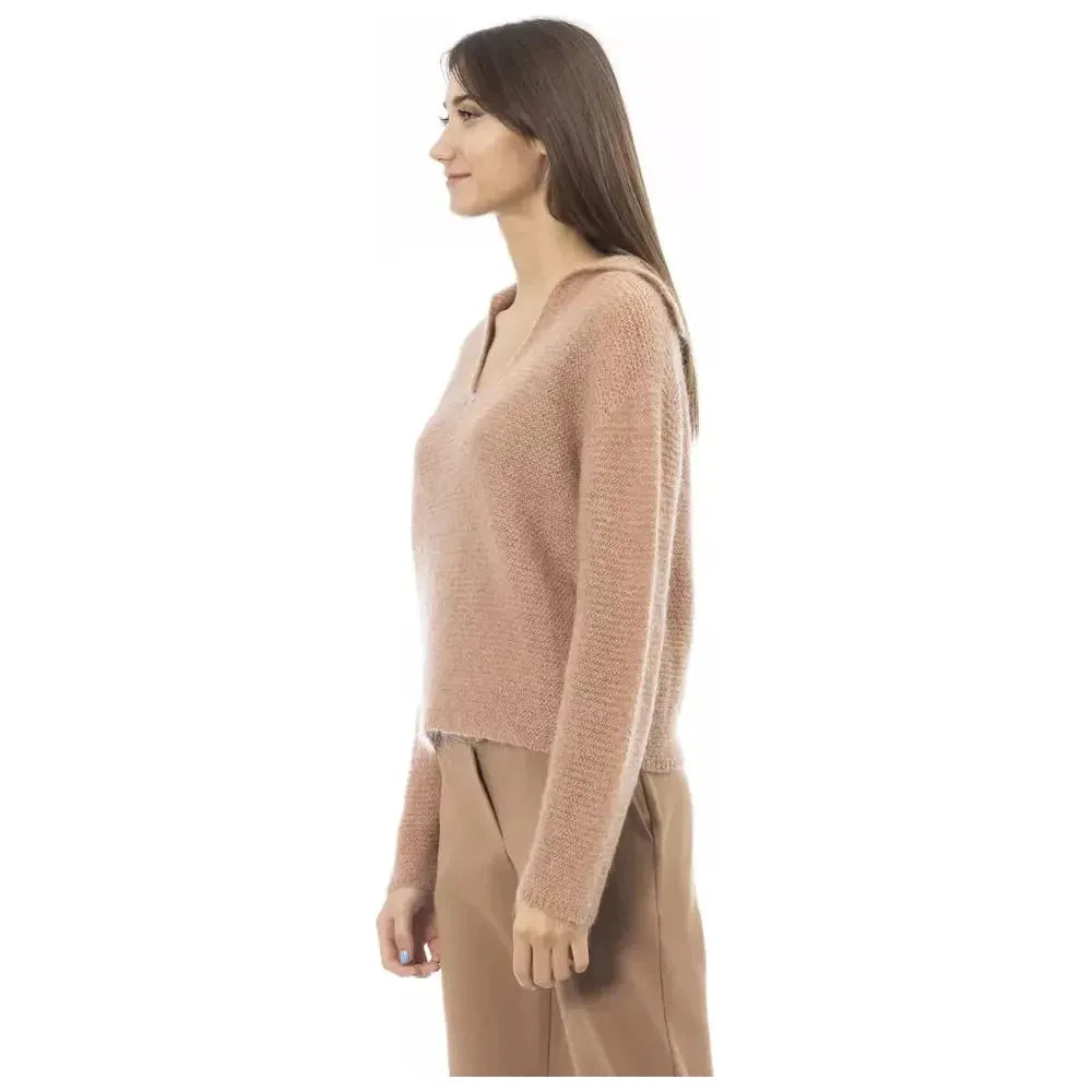 Alpha Studio Beige Merino Wool Women Sweater Alpha Studio Rosy Brown