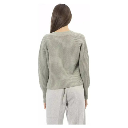 Alpha Studio Green Wool Women Sweater 1728,67345744032,Alpha Studio,Bicolor,Clothing,IT42|M,New with tags,Sweaters - Clothing,Sweaters - Women - Clothing,Sweatshirts - Sweaters - Clothing,Women,Women - Clothing