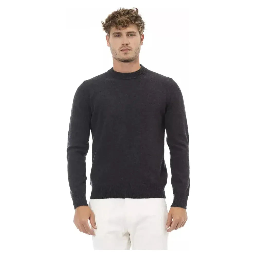 Alpha Studio Black Wool Men Sweater Alpha Studio Dark Slate Gray