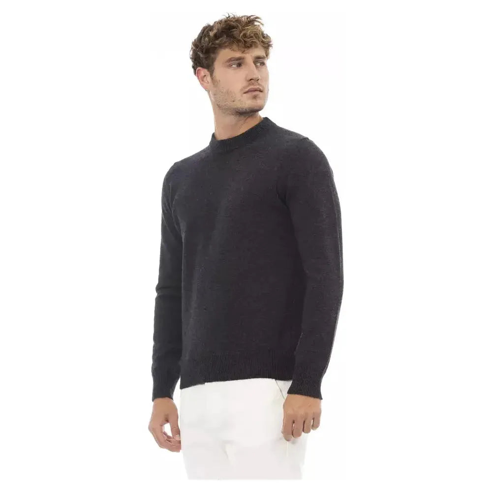 Alpha Studio Black Wool Men Sweater Alpha Studio Dark Slate Gray