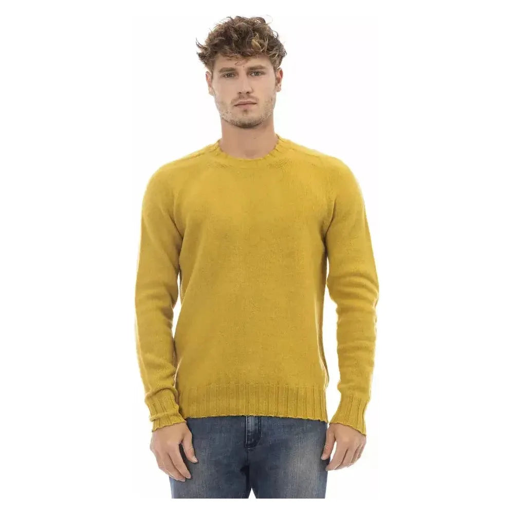 Alpha Studio Yellow Wool Men Sweater Alpha Studio Dark Khaki