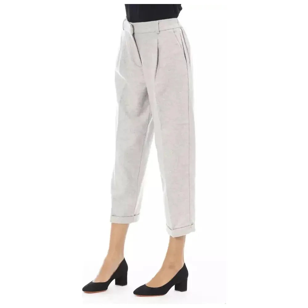 Alpha Studio Gray Wool Women Trouser 1728,67345744032,Alpha Studio,Casual Pants - Pants - Clothing,Clothing,Gray,IT48|XXL,Jeans & Pants - Women - Clothing,New with tags,Pants - Clothing,Women,Women - Clothing
